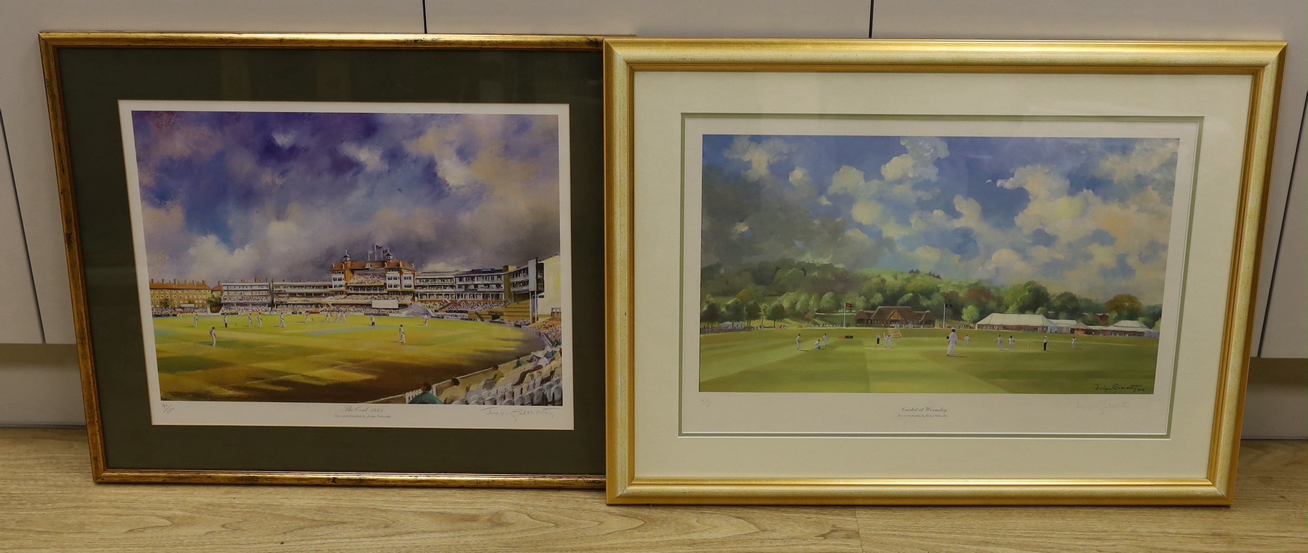 Jocelyn Galsworthy, two limited edition prints, 'Cricket at Wormsley' and 'The Oval 1995', both signed in pencil, 40 x 50cm approx.